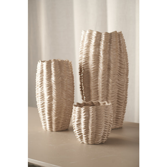 Beige Steintøysvase H60 cm